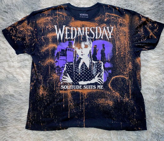 Wednesday Addams Bleach Painted Tshirt